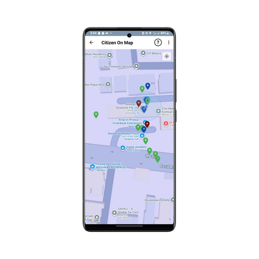 Geo-map display of voters on Korum Voter List App for constituency campaign