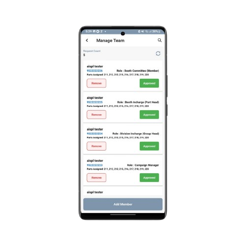 Voter segmentation colour coding (green, orange, red, neutral) feature on Korum
Voter List App