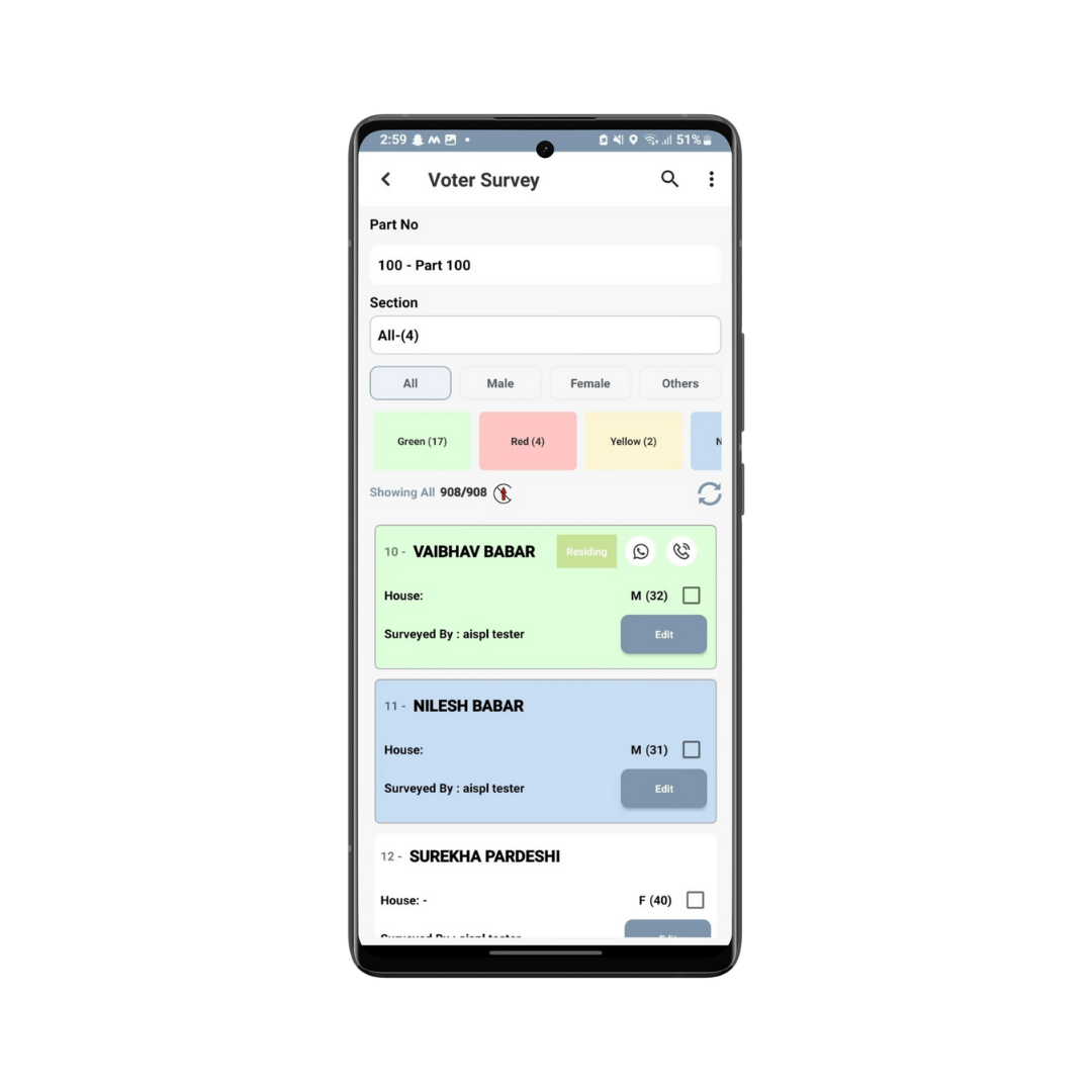 Korum App mobile screen showing voter list app overview